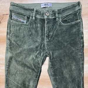 Diesel Corduroy Pants Women 28x32 Green Skinny Fit Mid‎ Rise Modern Designer